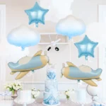 6pcs airplane balloon set, airplane, white cloud, star balloons, suitable for birthday party, adventure theme party decorations